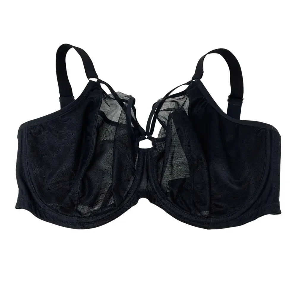 Elomi Matilda EL4350 Black Underwire Plunge Bra 32M US Sheer Mesh